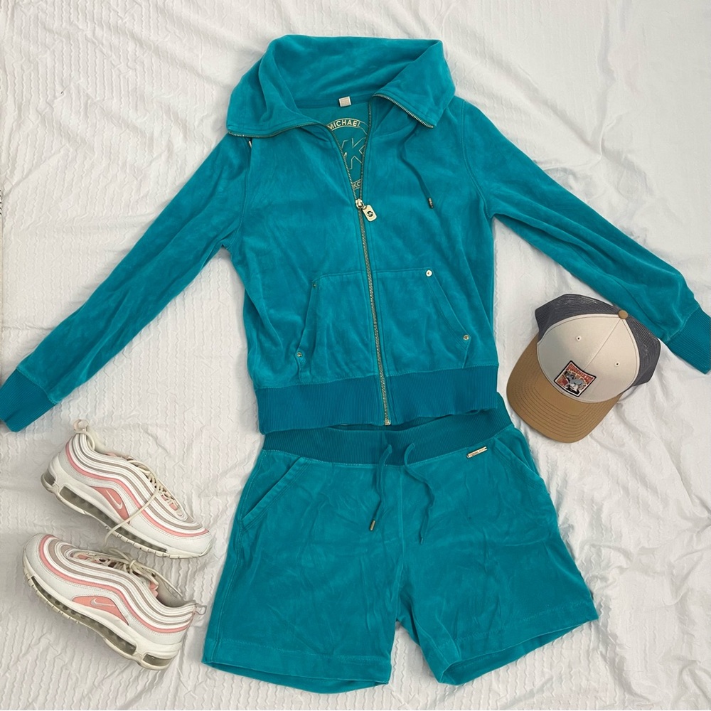 COPY - Woman’s Michael Kors Aqua Blue Velour Track Suit Zip Jacket & Shorts